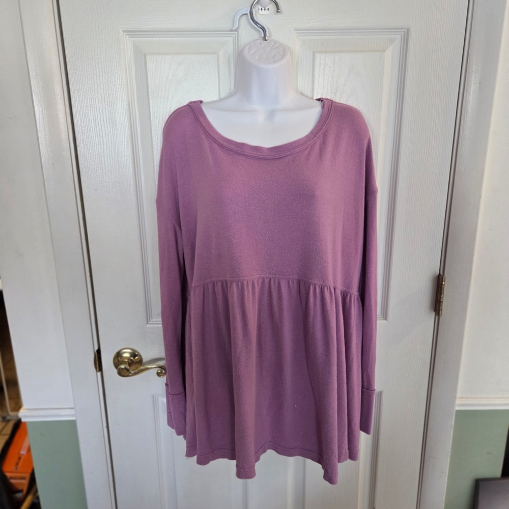 Free People L Lavender Babydoll Knit Long Sleeve‎ Crew Neck Sweater Minimalist